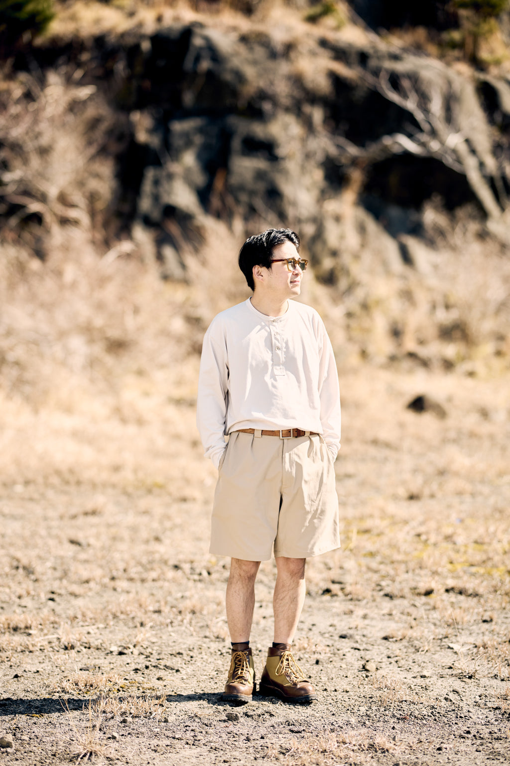 Polyester Wide Chino Short Trousers / Black