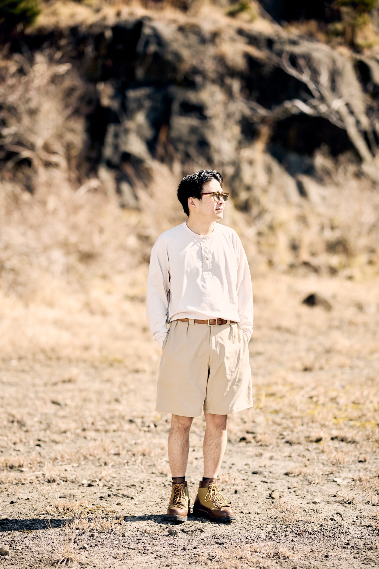 Polyester Wide Chino Short Trousers / Black