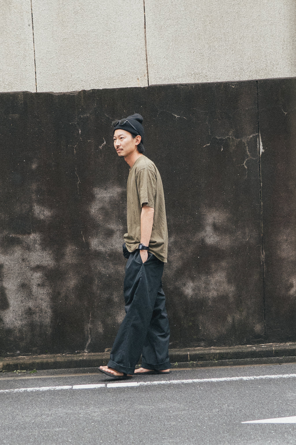 Polyester Wide Chino Trousers / Black