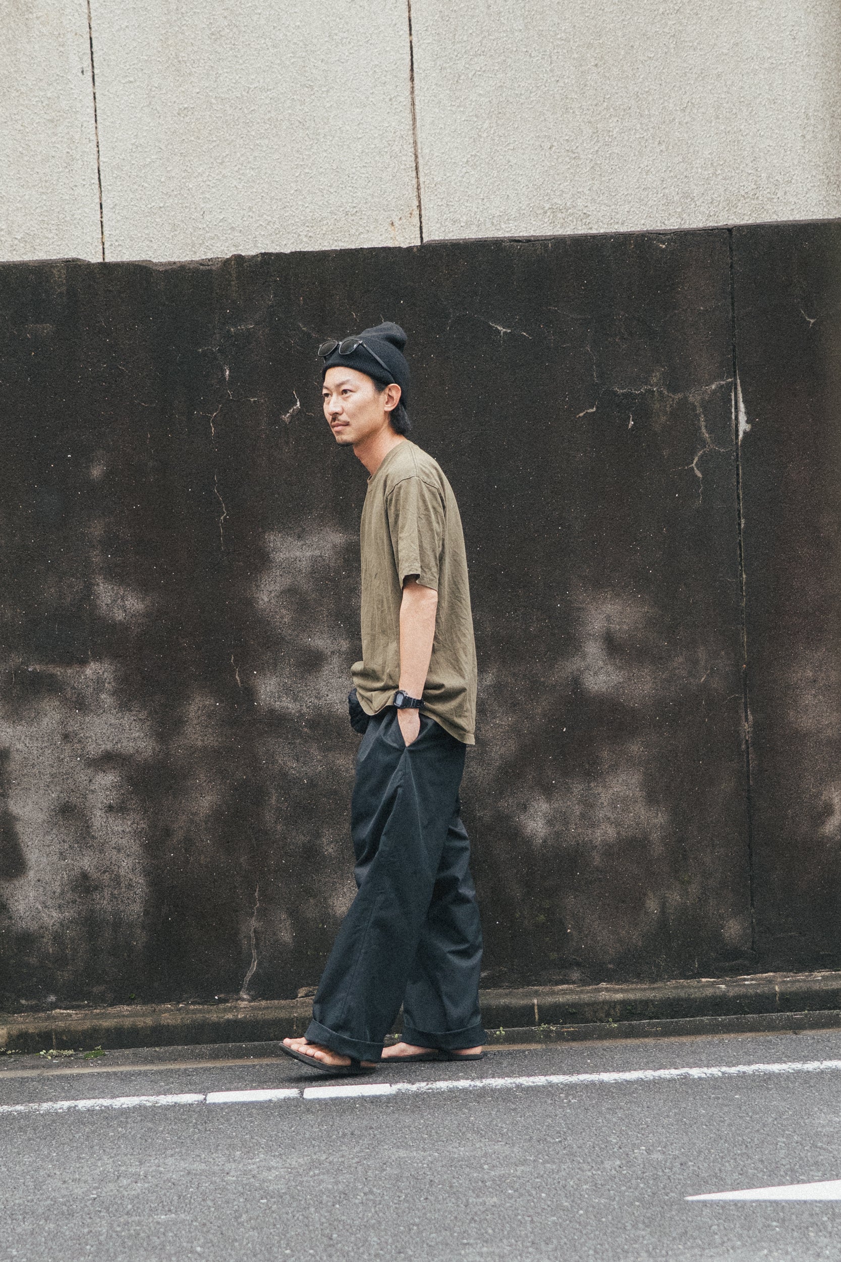 Polyester Wide Chino Trousers / Black