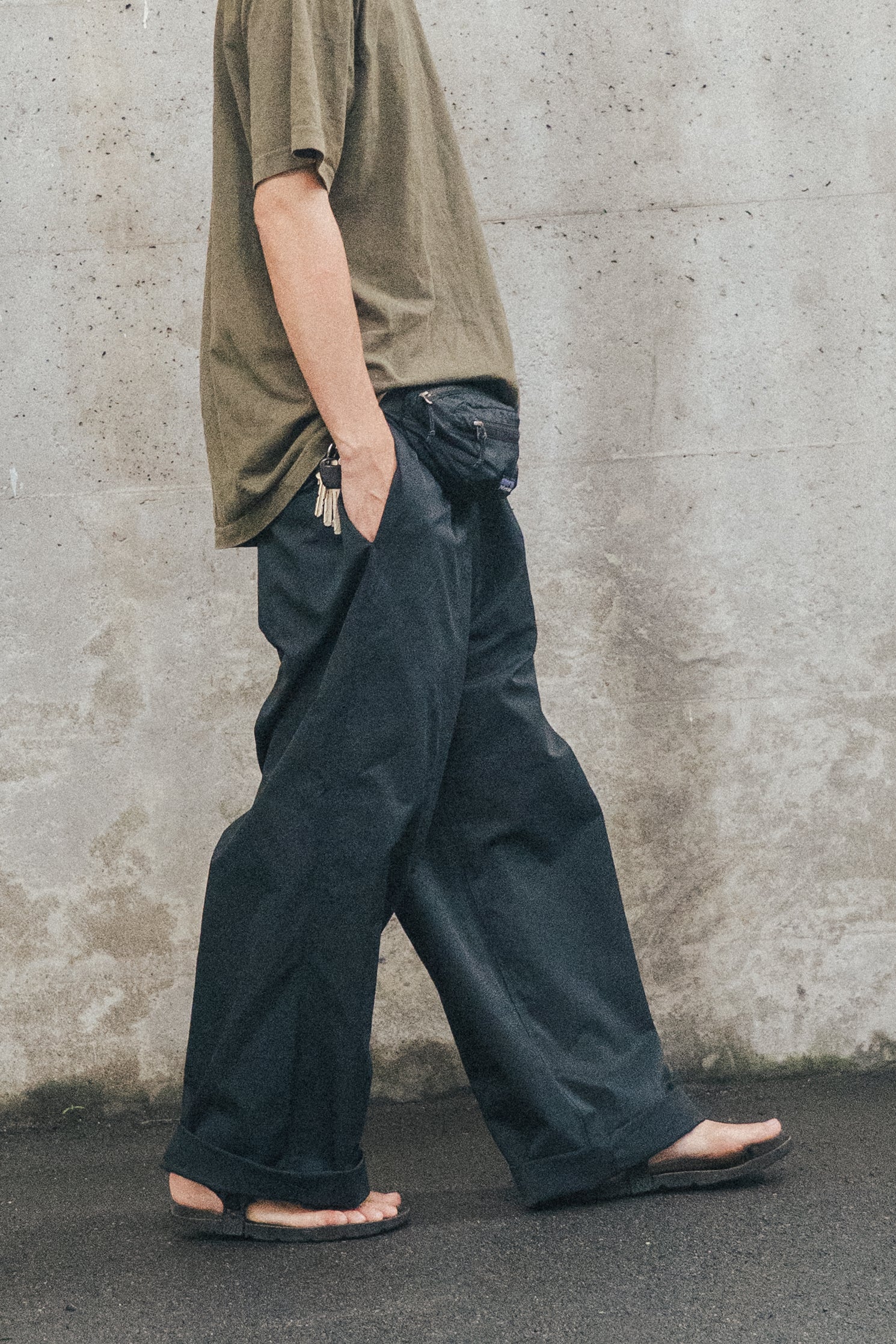 Polyester Wide Chino Trousers / Black
