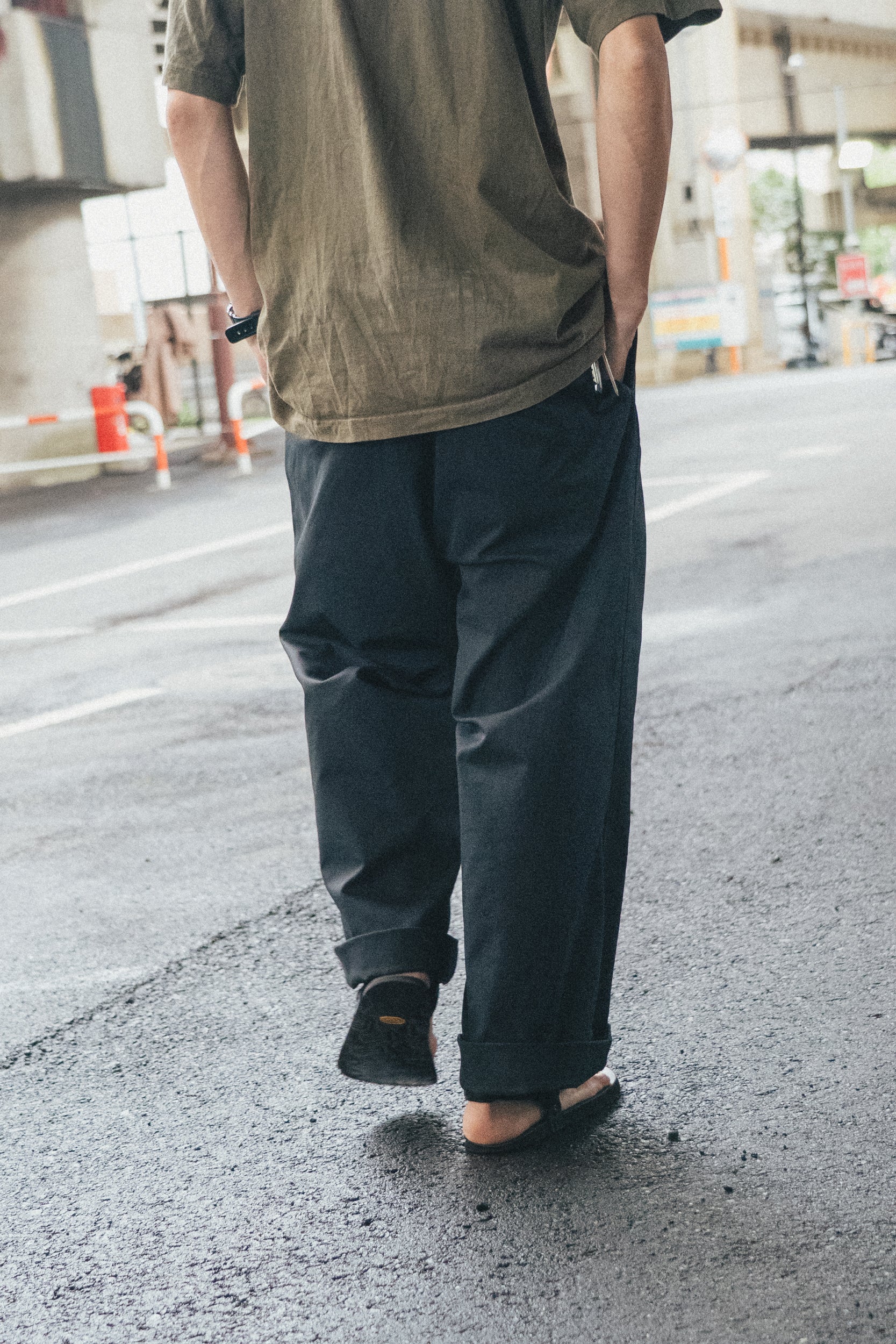 Polyester Wide Chino Trousers / Black